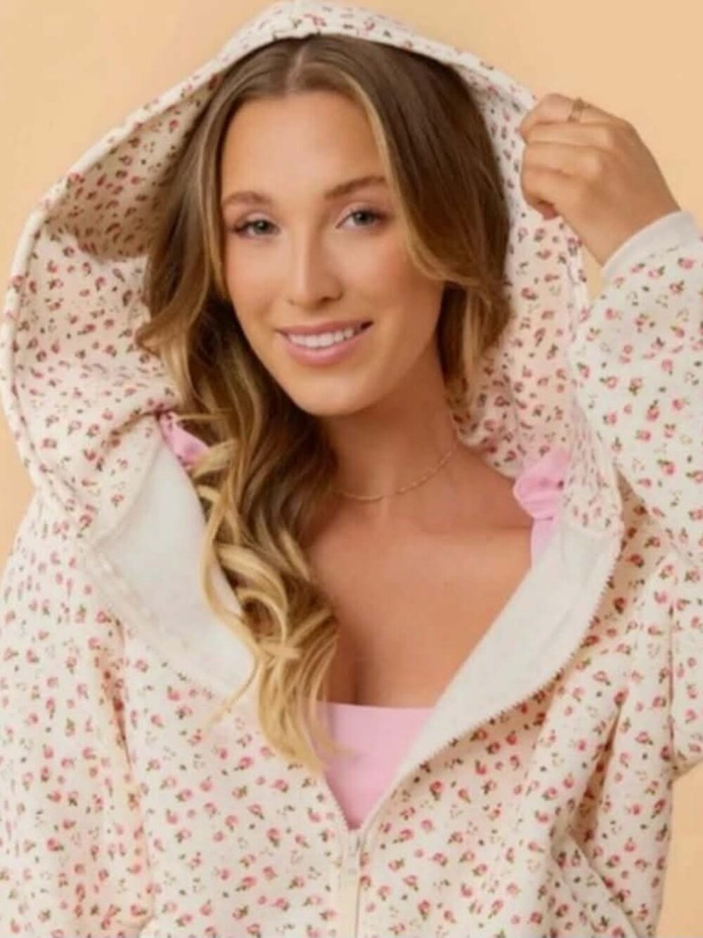 BLOGILATES CREAM ROSEBUD MARSHMALLOW FULL ZIP HOODIE SMALL NWT